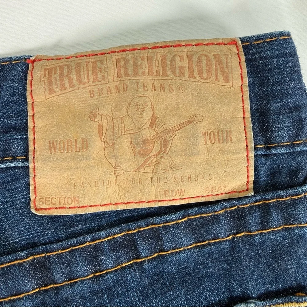AUTHENTIC True Religion Red Painted Pockets Distressed Denim Jeans Size 36